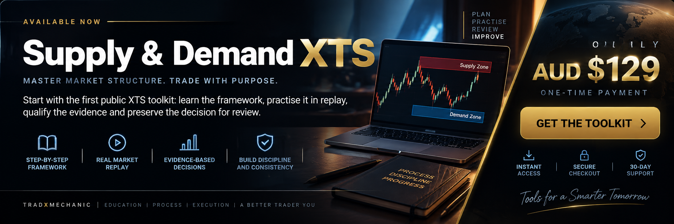 Supply & Demand XTS launch artwork — master market structure, trade with purpose